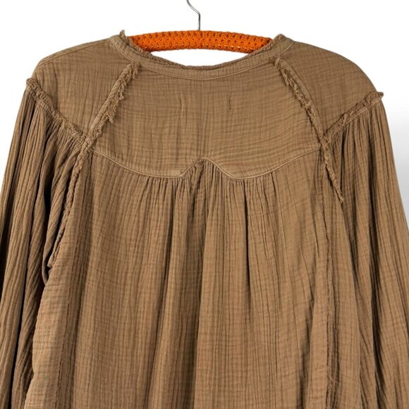 Free People Beach Day Henley Womens Sz XS Brown 1/2 Button Long Sleeve Pullover - Picture 6 of 12